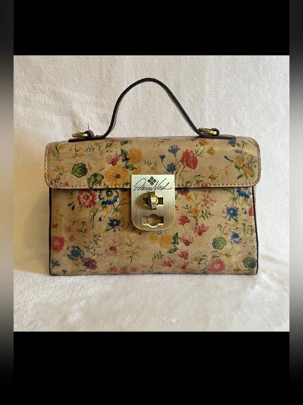 Patricia Nash Carisbrooke Satchel Leather Prairie Rose Handbag Turn Lock